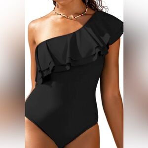 Black one shoulder swimsuit size 6